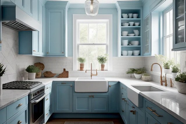 An image of a kitchen with cabinets painted in Thermal by C2