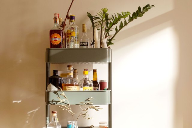 An image of a stocked bar cart