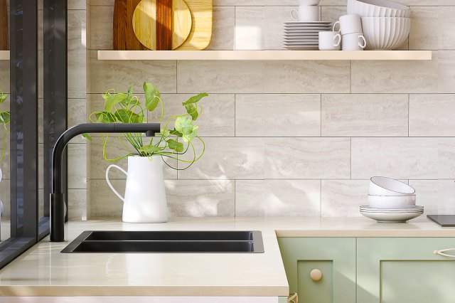 An image of a clean kitchen counter and sink