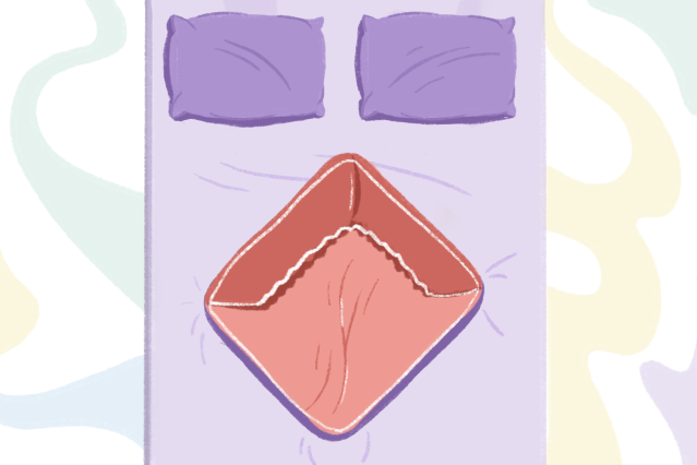 An illustration of how to fold a fitted sheet