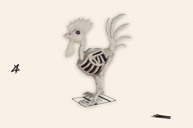 A photo of Tractor Supply's 6-foot skeleton rooster decoration