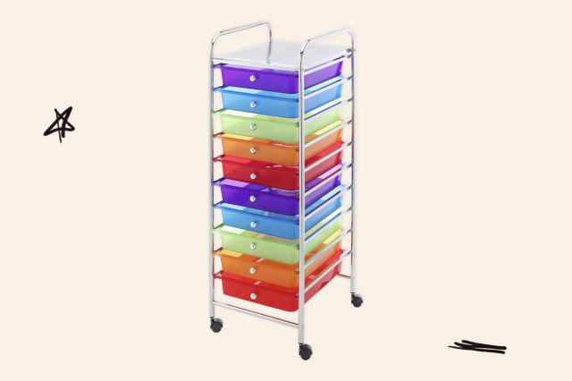 An image of multi-color storage drawers